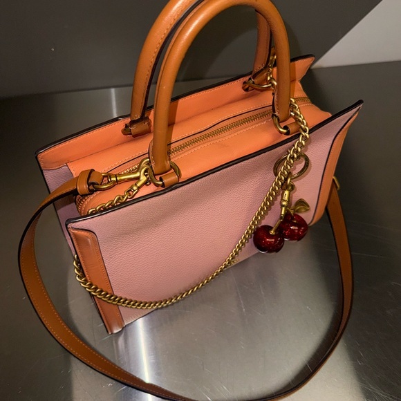 Coach Rouge Pink and Tan Leather Handbag/ Crossbody - Picture 3 of 16